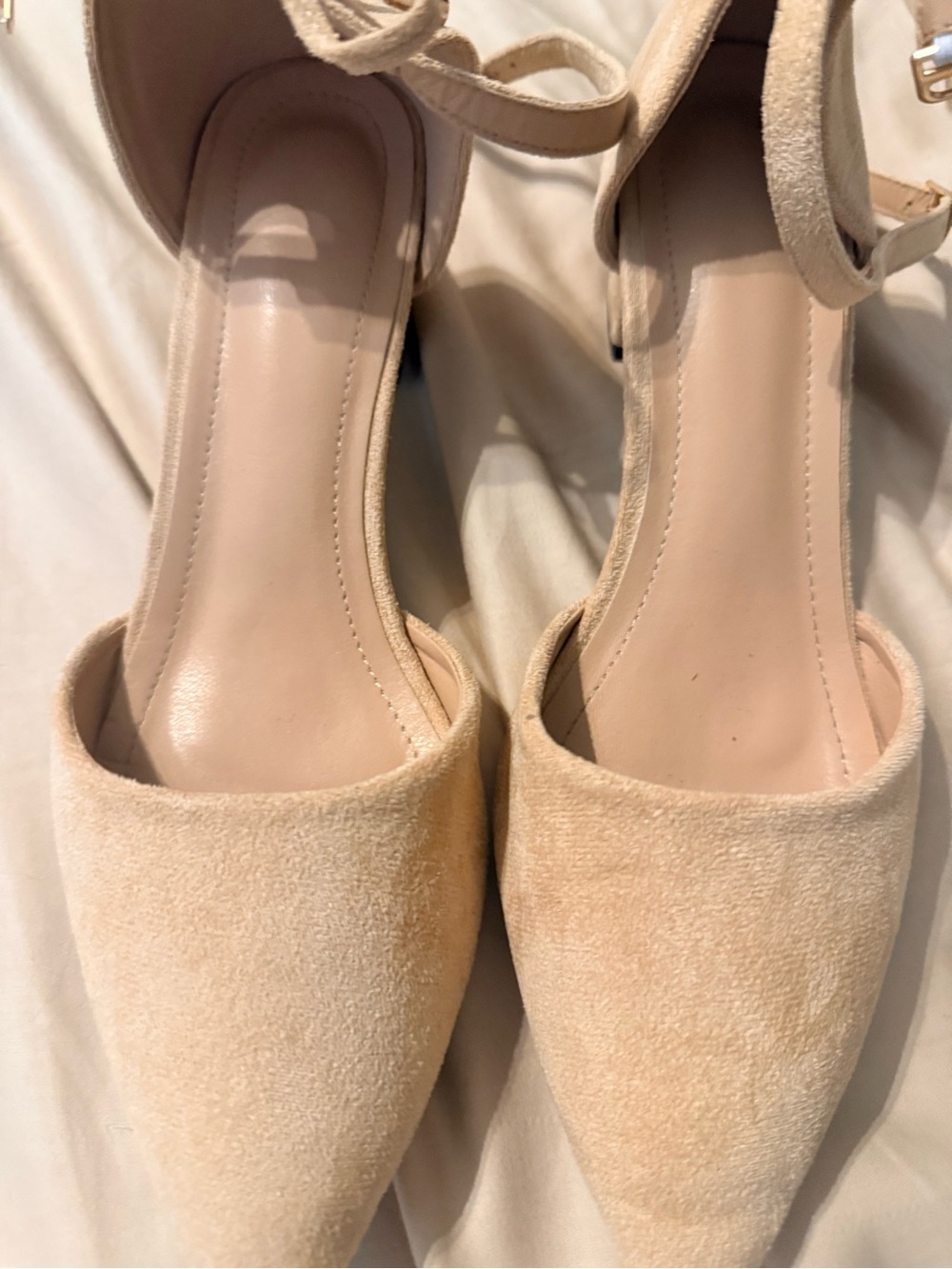 Women's Pointed-Toe Ankle Strap Pumps in Beige